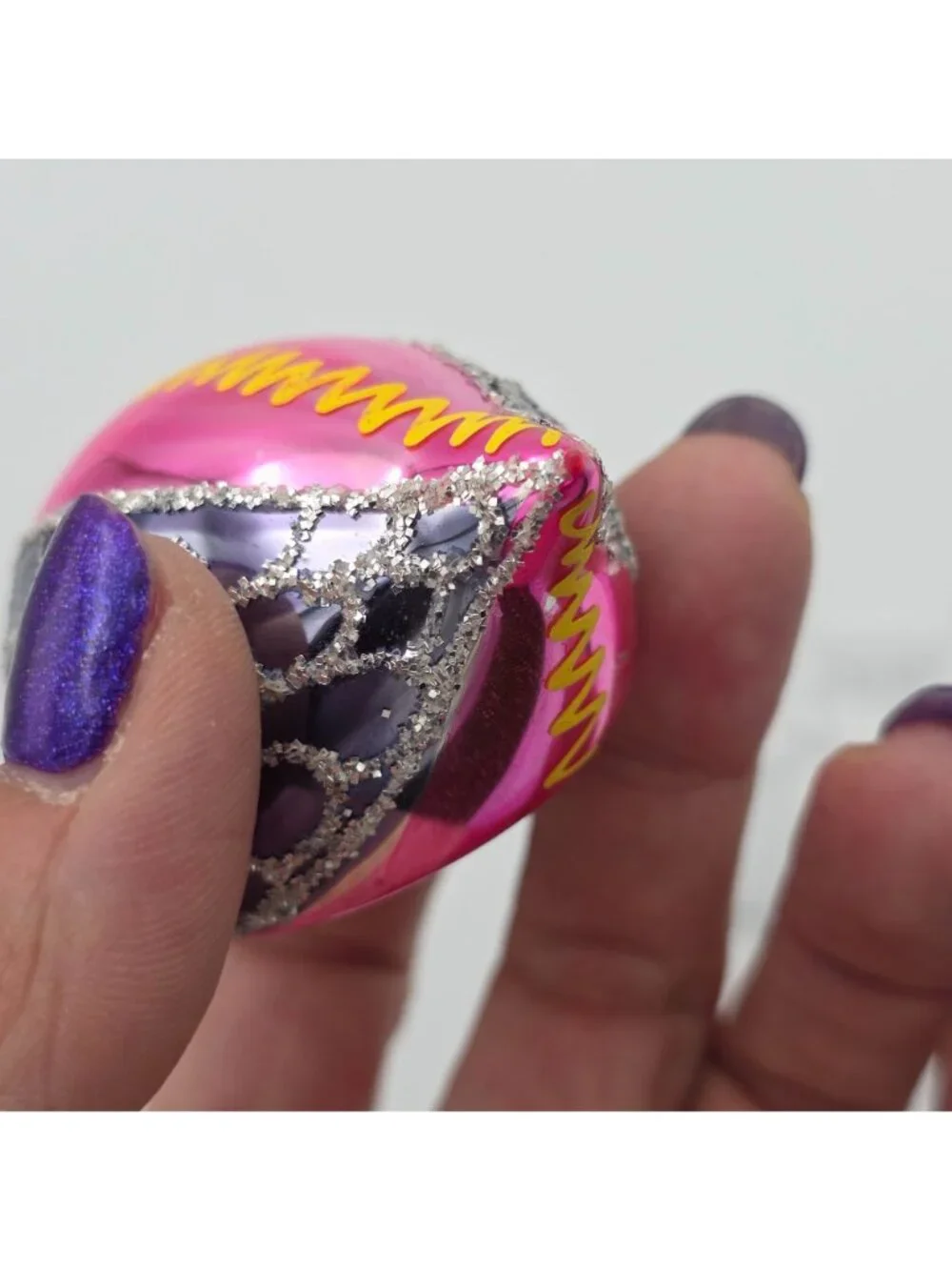 Reflector Indent Glass Ornament Teardrop Stripe Swirls Pink Purple Christmas 3
